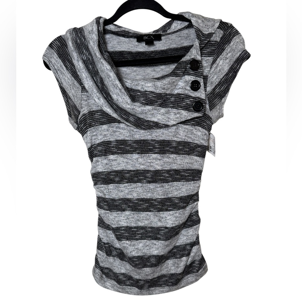 🌺 BCX Gray and Black Striped Sweater Knit Top